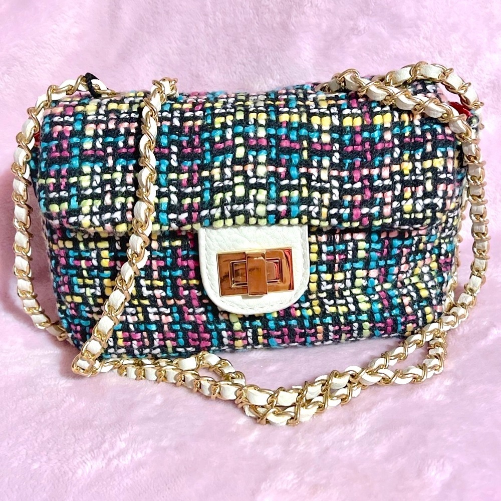 Nila Anthony Tweed Shoulder Crossbody Chain Bag